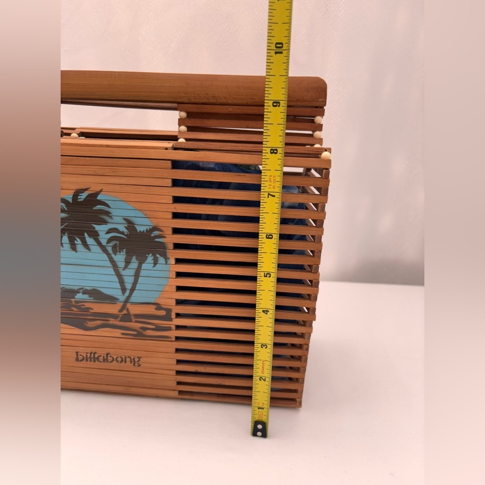 Billabong Bamboo Slatted Wood Tote Beach Bag Boho Chic Tropical Palm Print - Picture 8 of 9